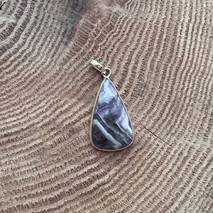 Chevron Amethyst Sterling Silver Pendant 925 Teardrop Crystal Purple Gemstone